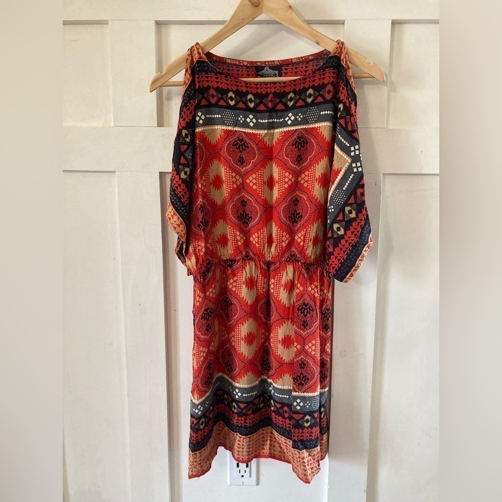 ANGIE 100% Rayon Large cold shoulder dolman tunic blouse dress boho boxy